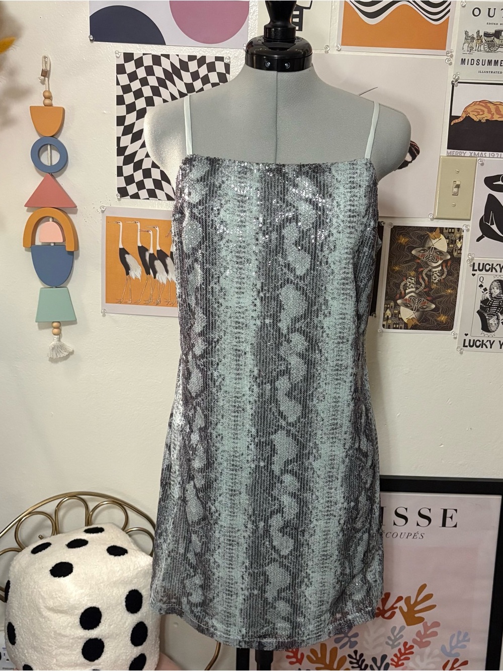 T.D.C. Contemporary Mint Green Sequin Snake Skin Mini Dress NWT